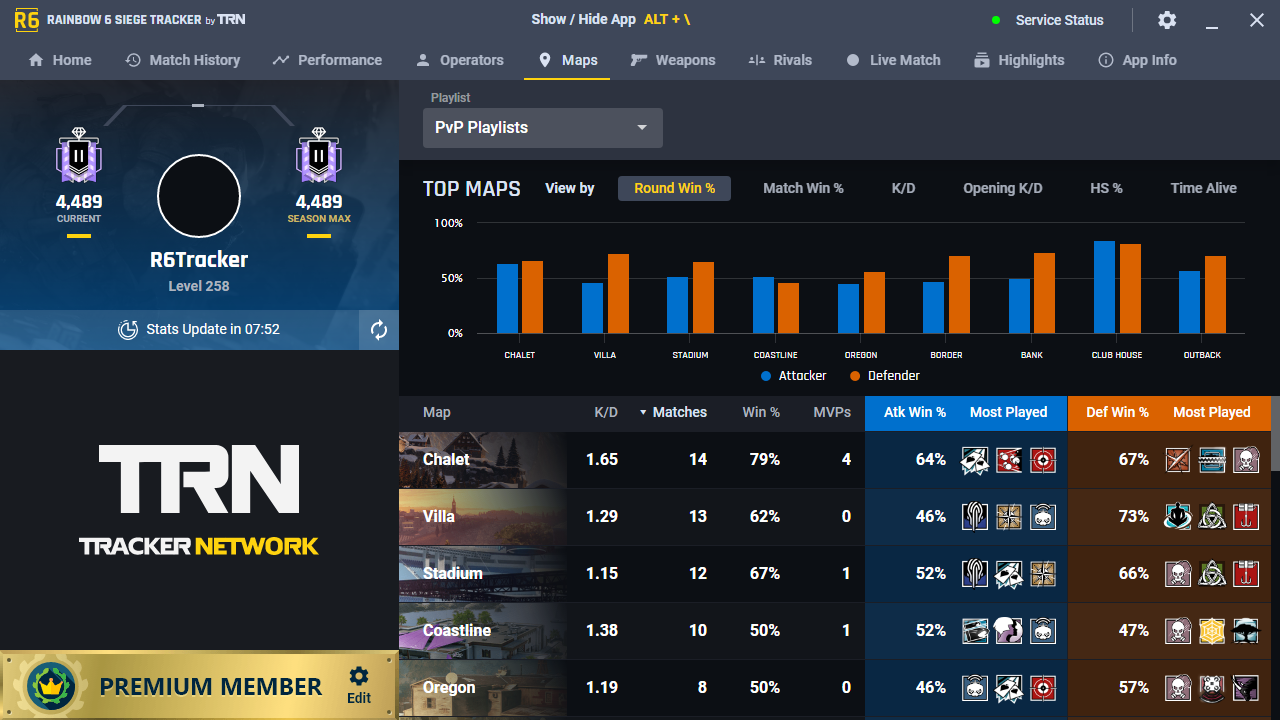 Mobile App for Rainbow Six: Siege - Tracker Network