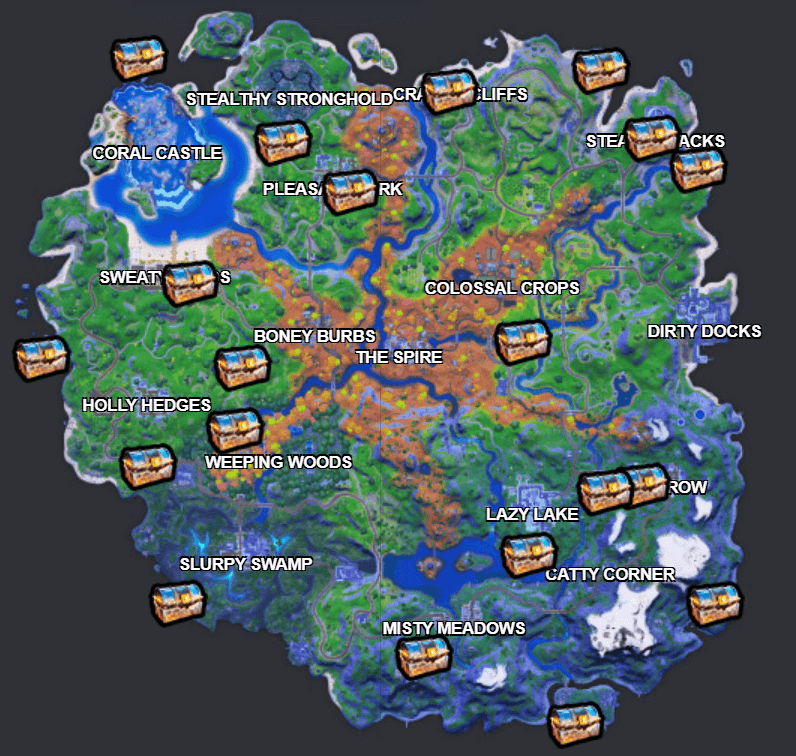Map Of Gold Chests In Fortnite Where To Find All Secret Bunker Chests In Fortnite Season 6